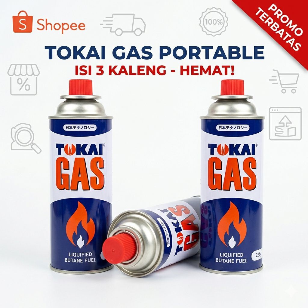 Gas Portabel Tokai Isi 235 Gram - 100% Baru, Bukan Refill, Aman untuk Kompor Portabel