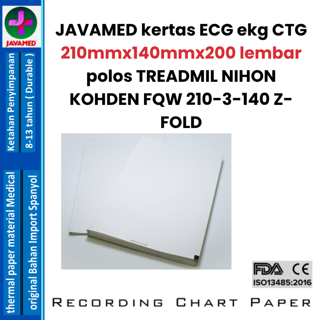 Kertas ekg ECG Paper 210mm x 140mm x 200 Lembar For Cardiette Cardioline AR2100 ADV/VIEW polos TREAD