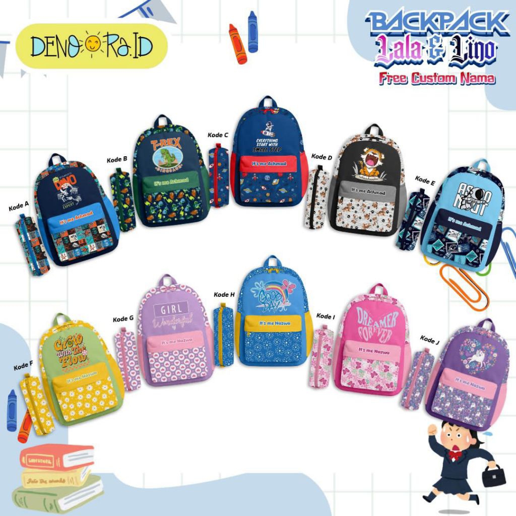 BACKPACK Lala & Lino By Denora.id [ Free Custom Nama ]