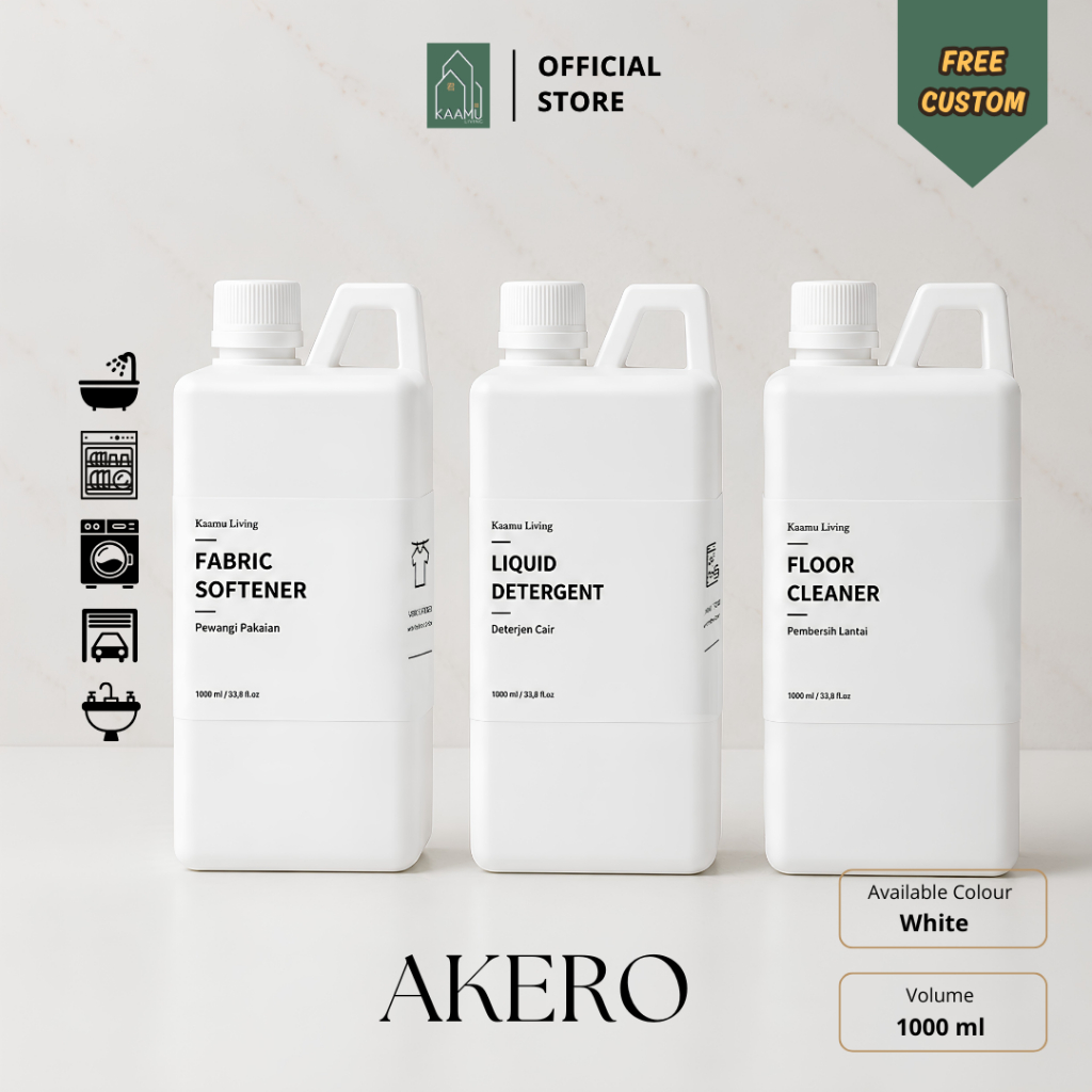 TOKI TOKI - AKERO | Jerigen 1000ml 1L Botol Wadah Botol Sabun Deterjen Cair Putih Organizer Aestheti