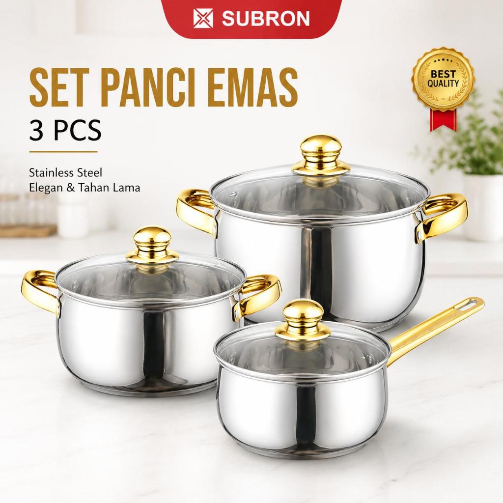 SUBRON Pumkin Pot Panci Sup Susu Model Labu Full Stainless Tutup Kaca Silver Gold 14CM 16CM 18CM Say