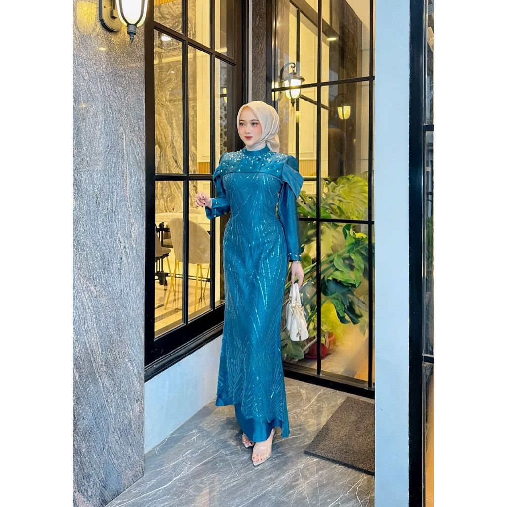 Diandra Dress Gamis Brukat Mix Velvet Aplikasi Payet Wanita Remaja Muslimah Mewah Terbaru 2026