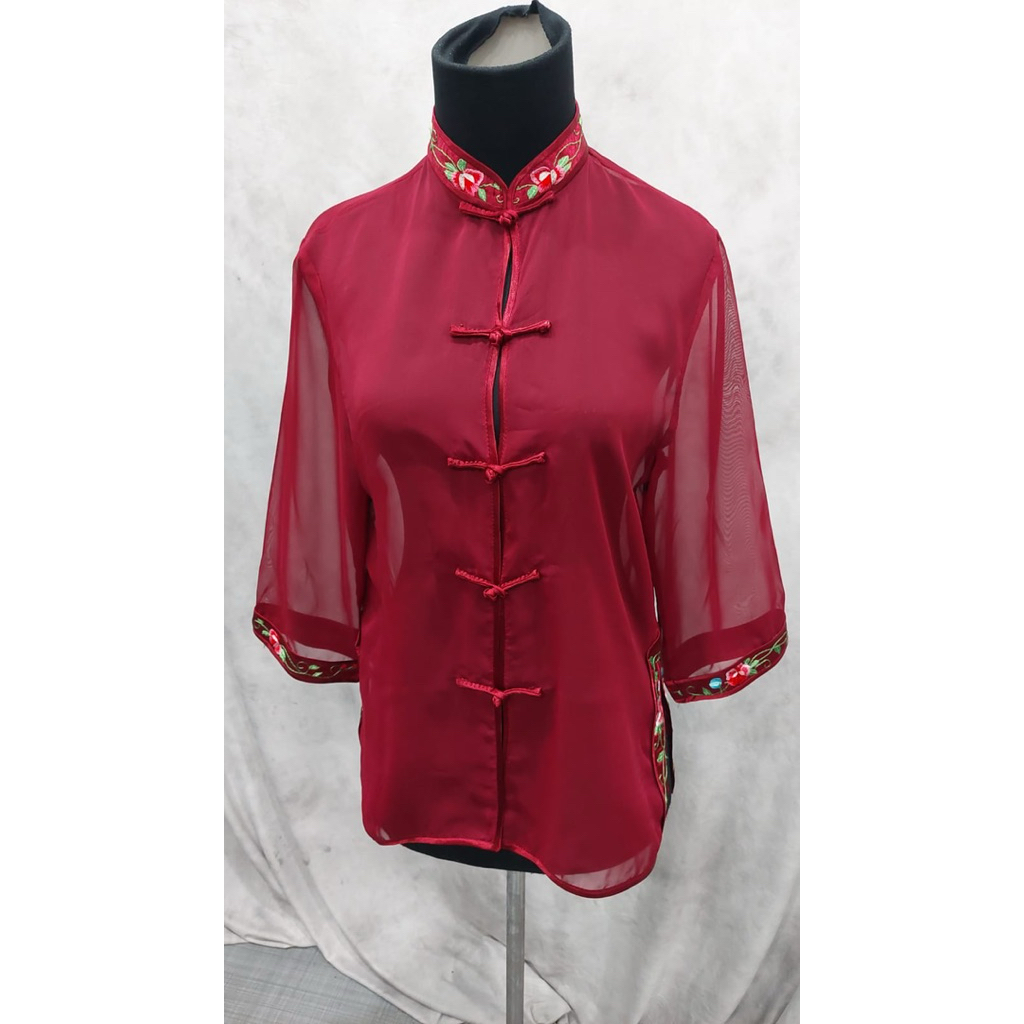 Outer cheongsam merah maroon bordir cantik