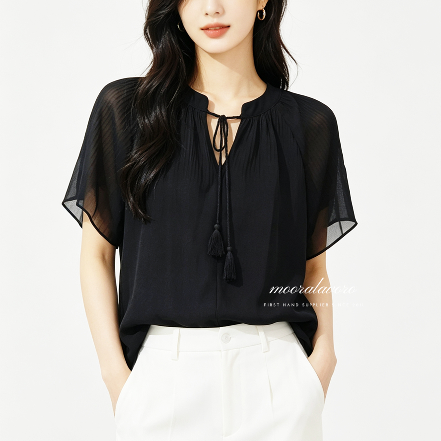 APRIL CLASSY PLEATS TASSEL LOOSE TOP KOREAN STYLE READY BANGKOK PREMIUM COLLECTION BKK