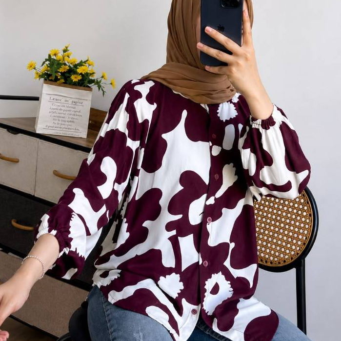 KEMEJA WANITA RAYON PREMIUM TWILL - ATASAN HIJAB WANITA KEKINIAN - KEMEJA WANITA MOTIF