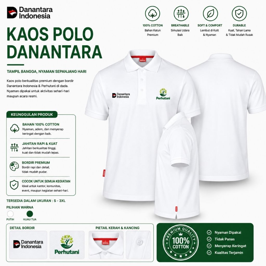 [ Perhutani ] Kaos Danantara PERHUTANI• • kaos kerah • 100% Cotton• Bordir