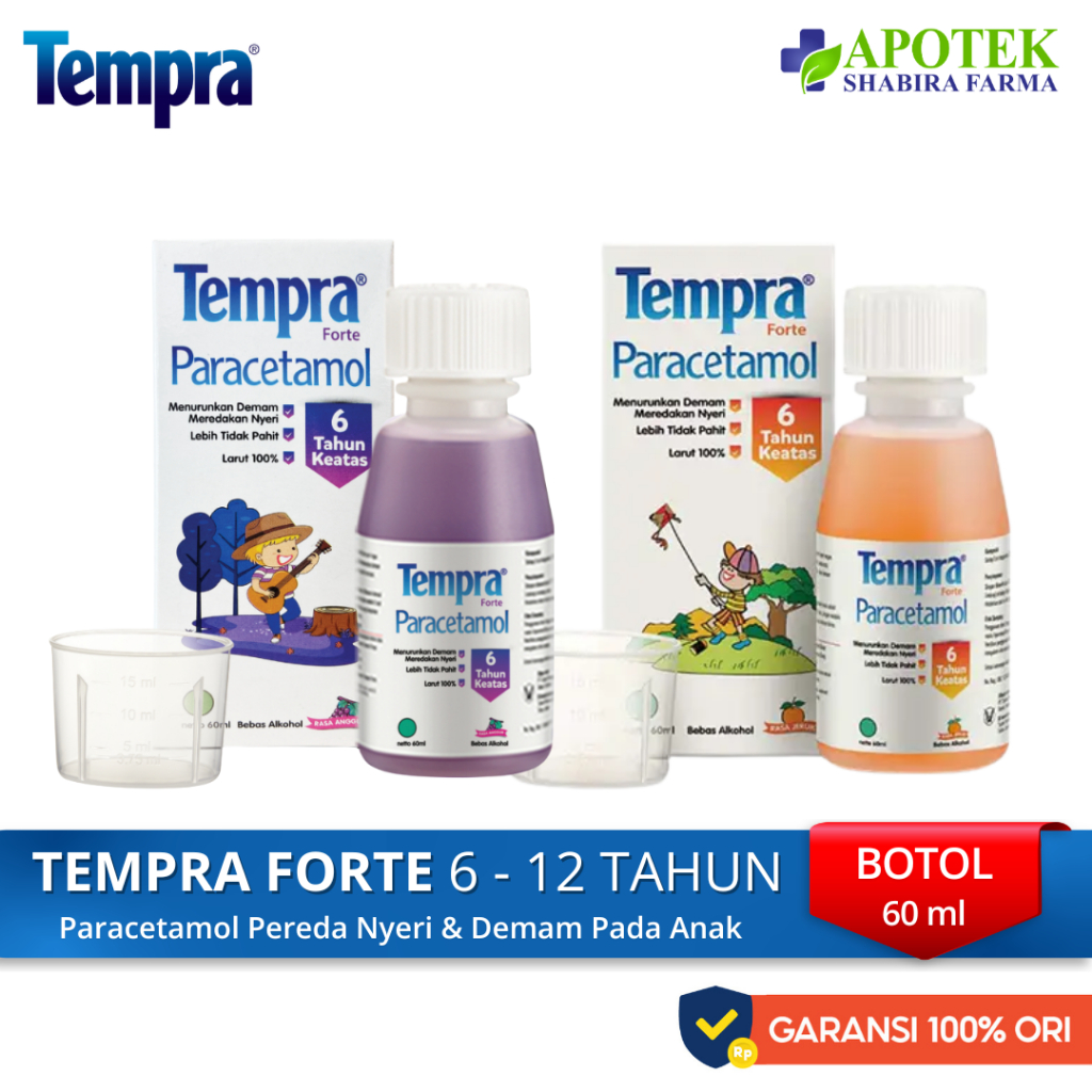Tempra Forte Sirup 60ml Jeruk Paracetamol Obat Panas Demam Pereda Nyeri Anak 6 Tahun Keatas
