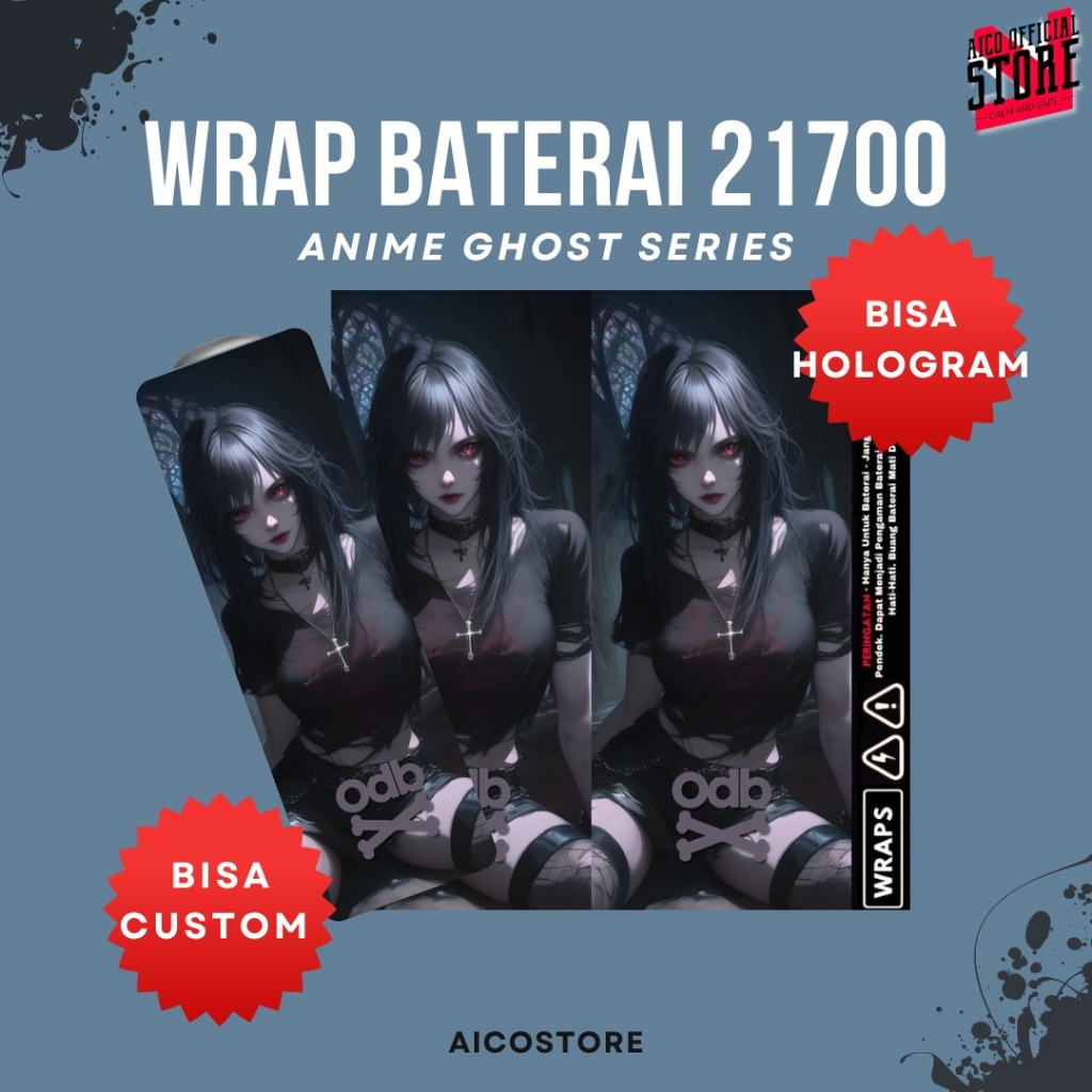 WRAP SERIES Stiker Wrap Baterai 21700 Motif Anime Ghost Series Premium Vinyl Anti Air | Skin Pelindu