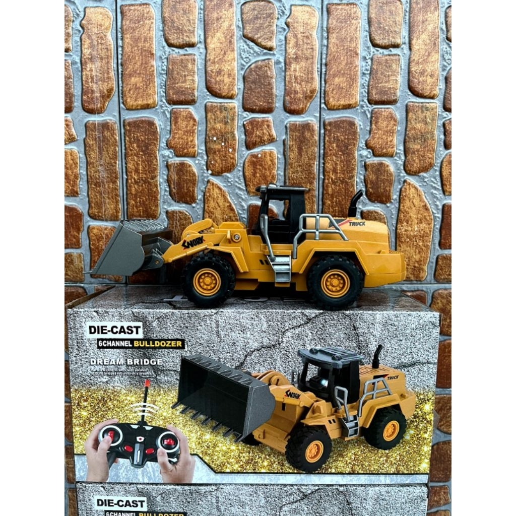 RC Wheel Loader Bulldozer Die Cast 6 Channel Remote Control Excavator Loader Mainan Alat Berat Anak