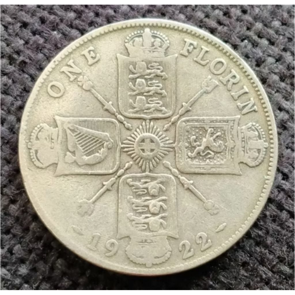 Uang Koin Kuno Inggris 1 Florin 1922 George V bahan perak asli