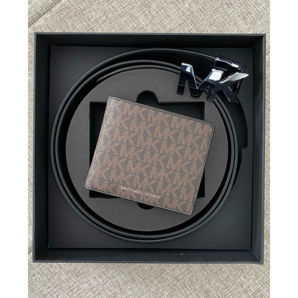 Sabuk & Dompet Pria Michael Kors Signature Logo Wallet & Riversible Belt Men Gift Set AUTHENTIC