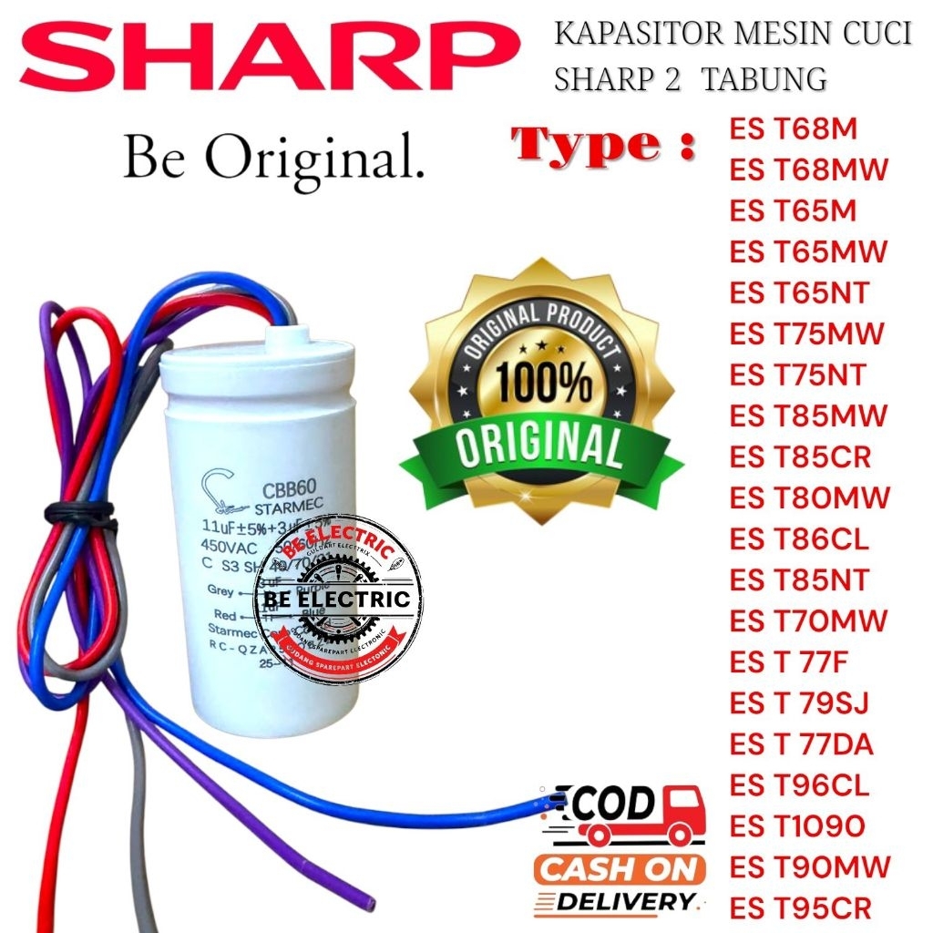 CAPACITOR STC ES-T86CL MESIN CUCI SHARP 2 TABUNG 11+3UF ET 86C CL STC