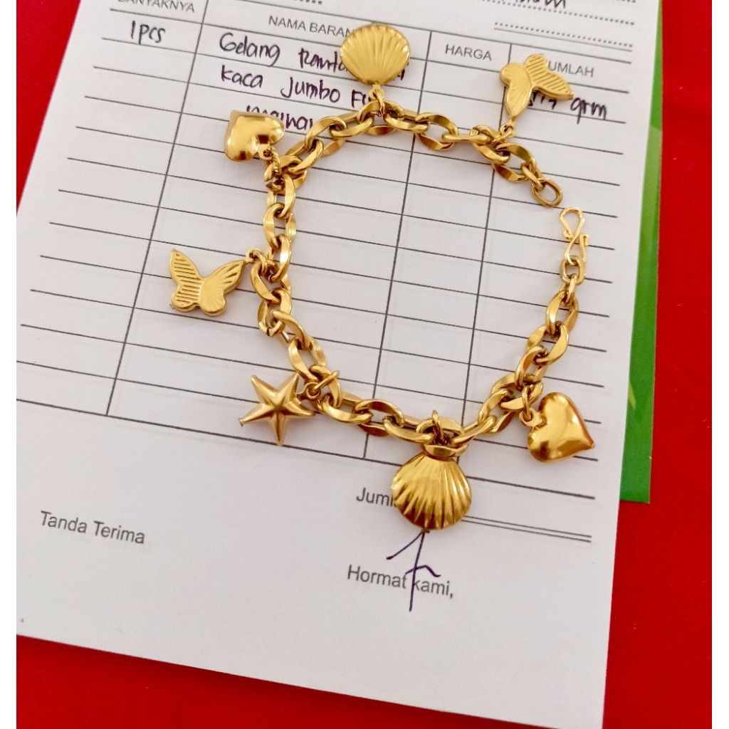 gelang Jumbo full Mainan asli Titanium lapis emas 23karat anti karat awet tahunan