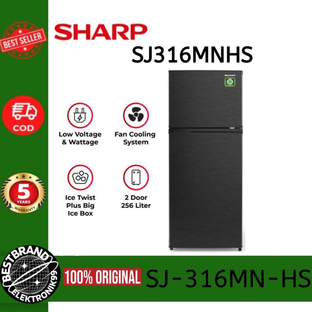 SHARP SJ-316MN-HS KULKAS 2 PINTU 256L NEW KIREI SERIES SJ316MNHS SJ316MN SJ316