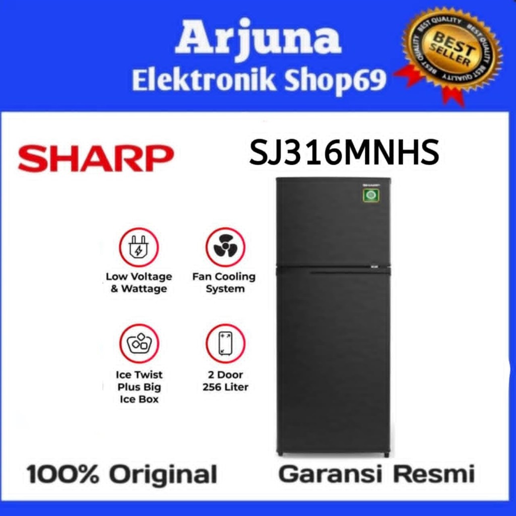 SHARP SJ-316MN-HS KULKAS 2 PINTU 256L NEW KIREI SERIES SJ316MNHS SJ316MN SJ316