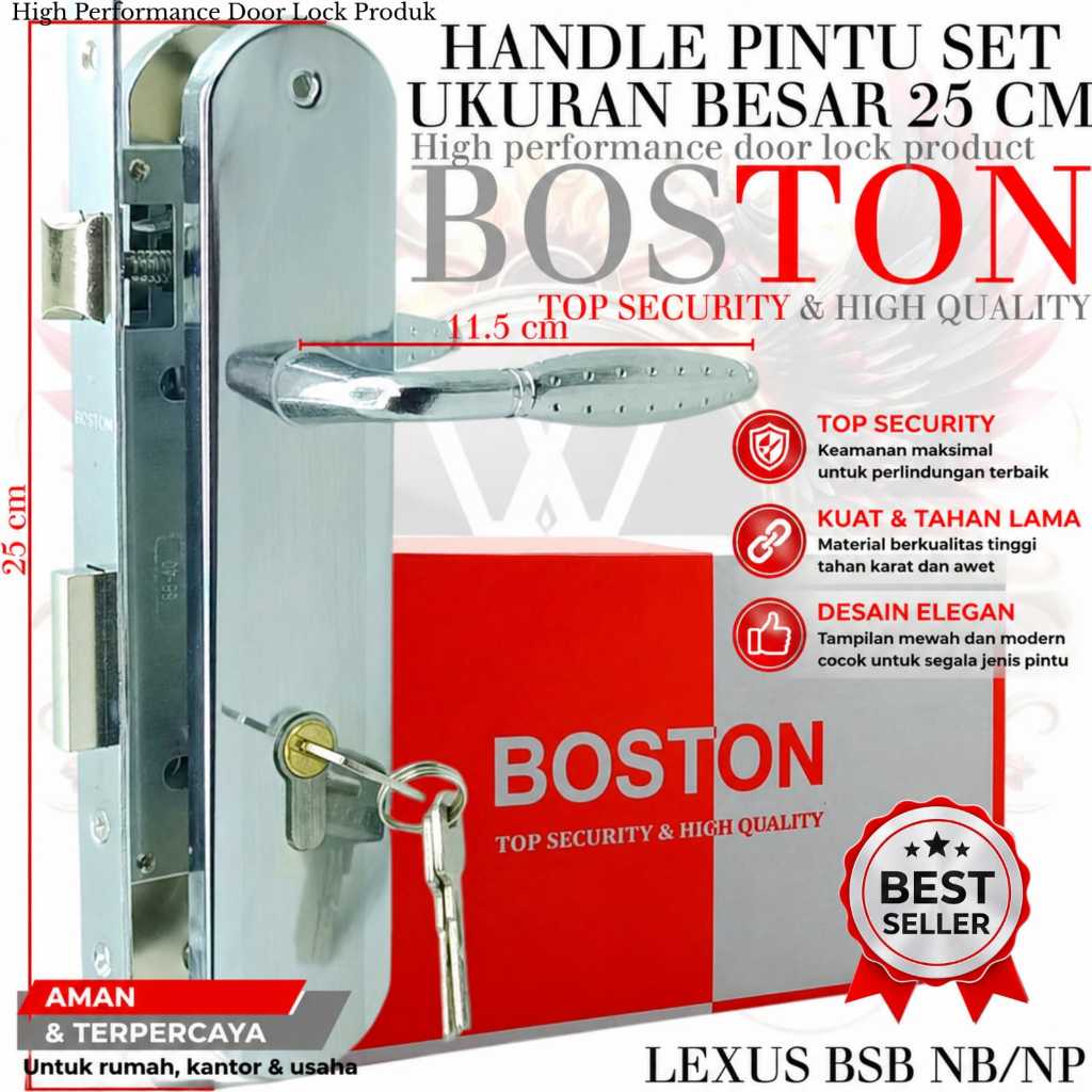kunci pintu besar 25 cm / kunci pintu tanggung 20 cm BOSTON / kunci pintu full set komplit