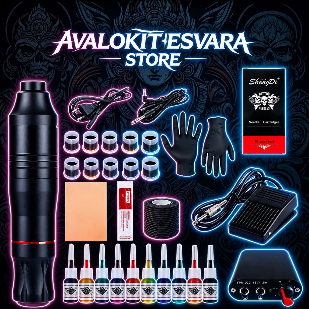 Mesin tatto rotary pen full set dengan pedal