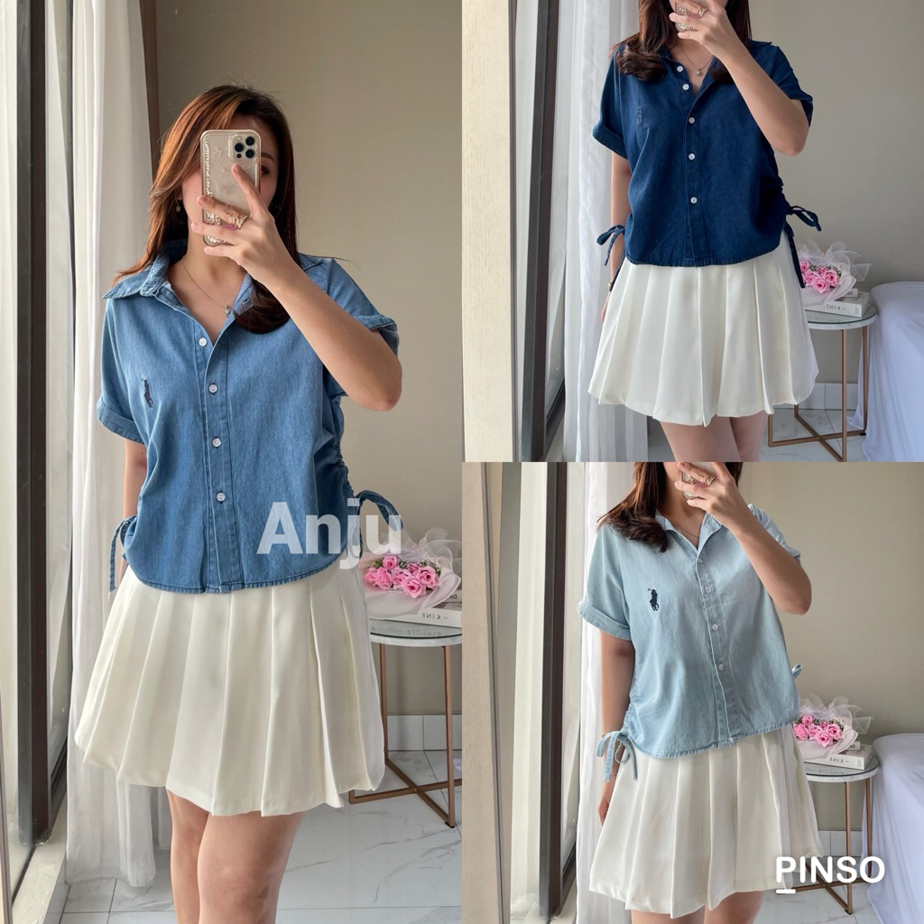 Kayla Polo Denim Shirt | Atasan Kemeja Denim Polo wanita