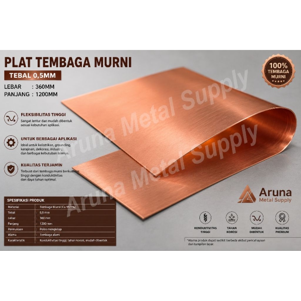 Plat tembaga tebal 0,5mm x 360mm x 1200mm | Plat tembaga lembaran