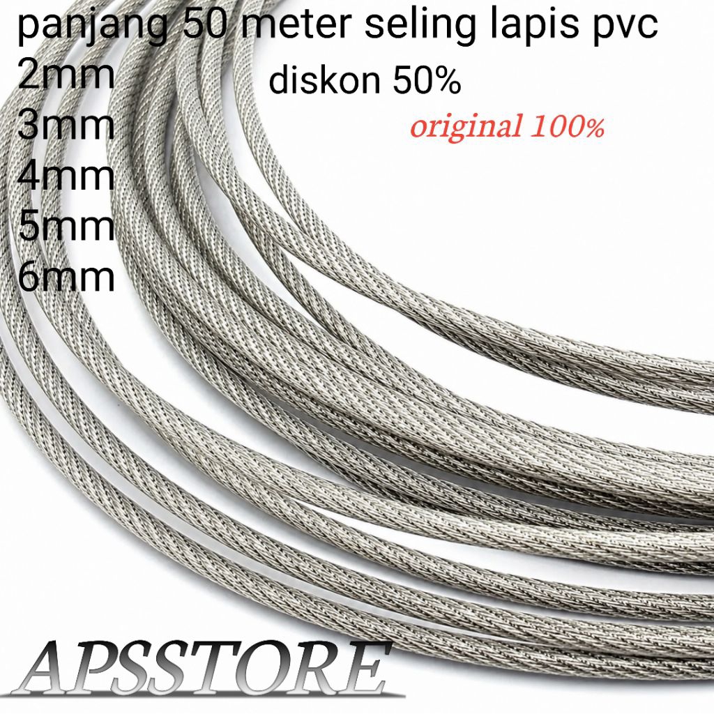 Kawat Seling Lapis Pvc Panjang 50 Meter Kawat Sling Baja Lapis Plastik kawat sling lentur