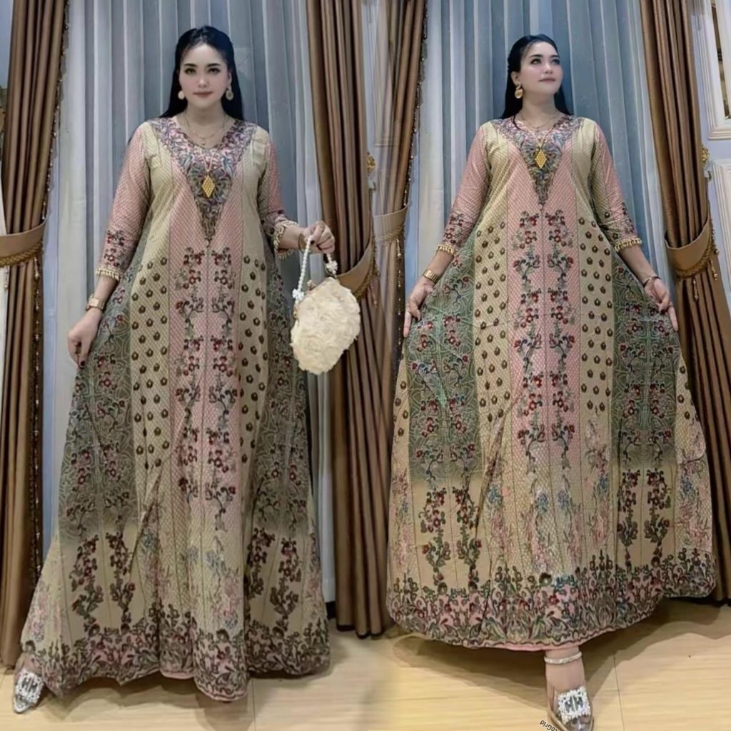 dress wanita gamis Hindi D sultan katun rayon tuwil full motif