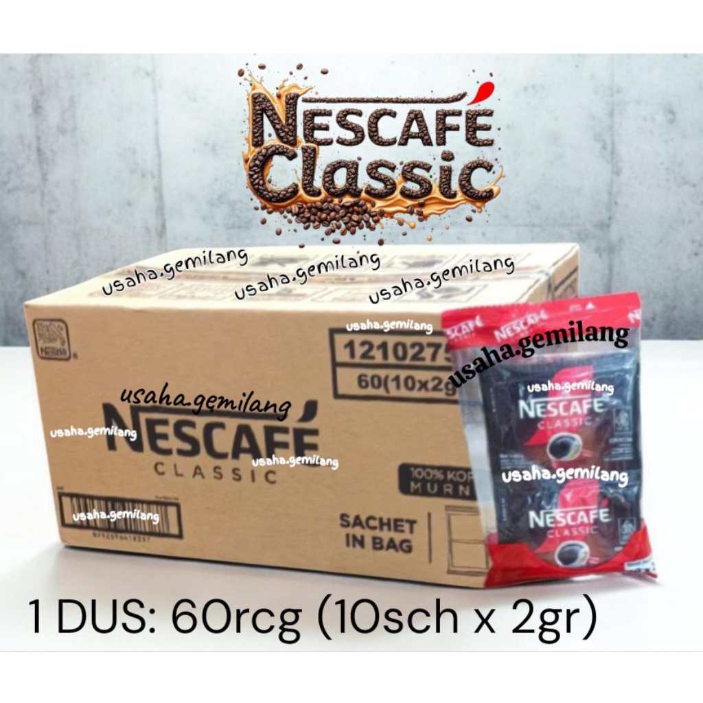 Nescafe CLASSIC 2gr (1DUS: 60rcg x 10pcs) - Kopi Hitam Instan / Nescafe Classic / Americano Sachet /