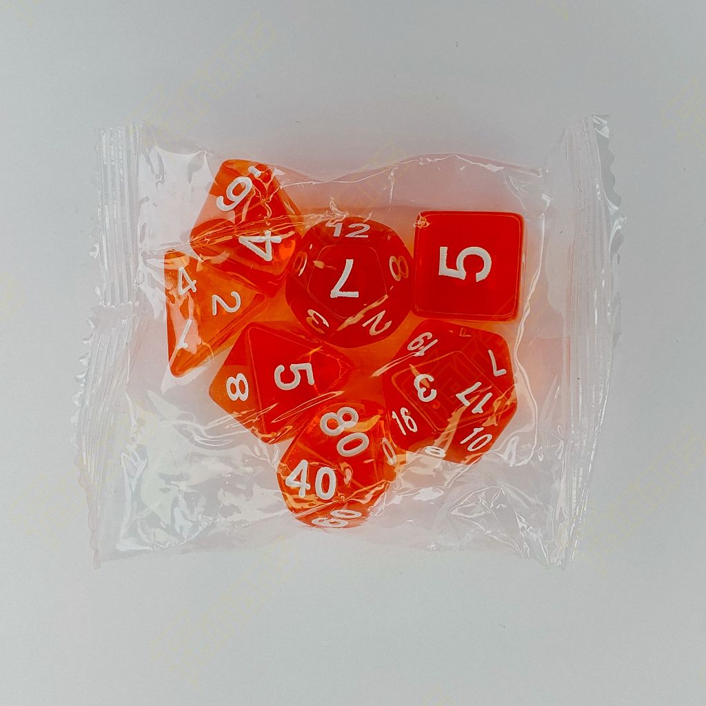 Dadu/Dice DND Polyhedral set isi 7 (Transparent Orange)