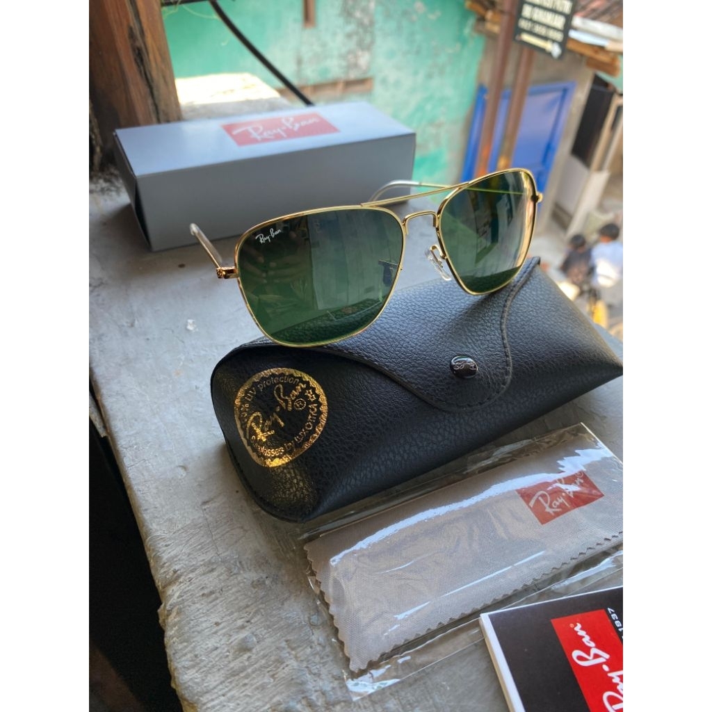 kacamata ray-ban caravan size 58 kaca hijau