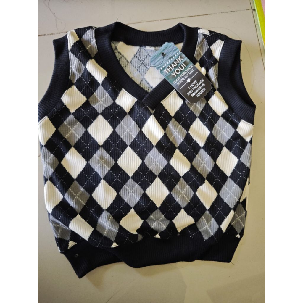 VEST ONLY rompi new argyle knit  1 2 3 4 5 6 7 8 9 10 bulan tahun baju anak rajut outer pink burgund