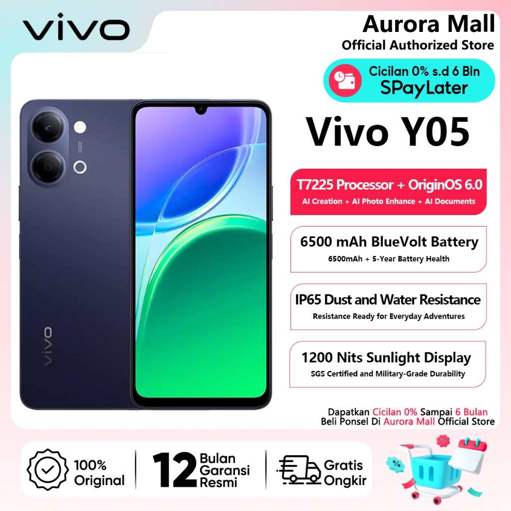 Vivo Y05 4/64GB 4/128GB RAM 4GB+4GB Extended Garansi Resmi Indonesia HP Android Murah Handphone COD