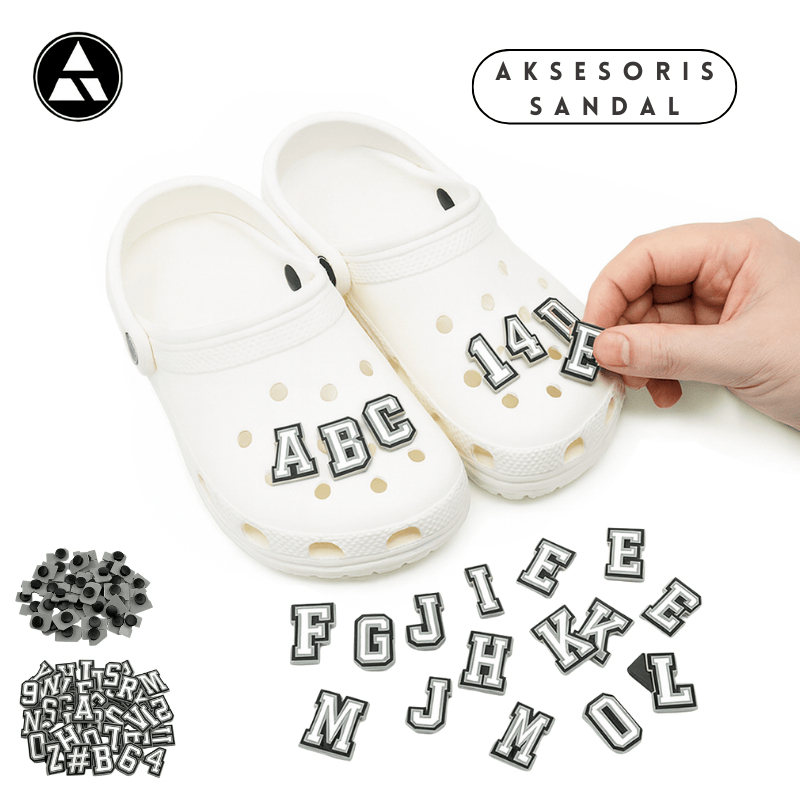 DertA' Aksesoris Huruf Lubang untuk Sandal Pria Wanita Variasi Alphabet & Angka Dekorasi Lucu Karet