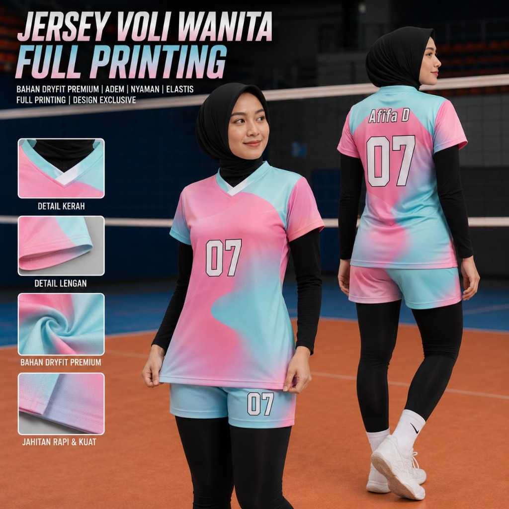 Jersey Voli Putri Custom | Baju Voli Wanita Dry Fit Premium | Free Nama & Nomor | Full Printing