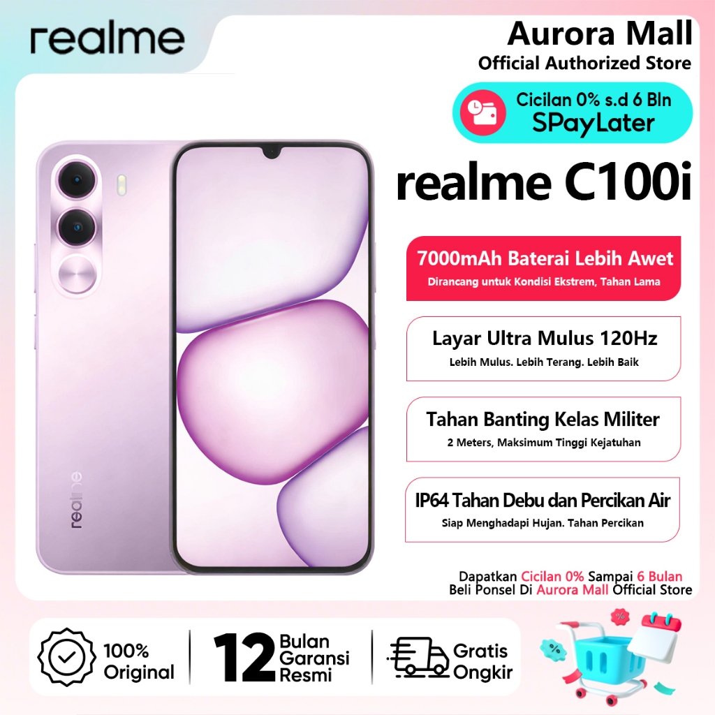 realme C100i 4/256GB (4GB+8GB Extended RAM) 7000mAh Baterai Garansi Resmi Hp Android Murah Terbaru