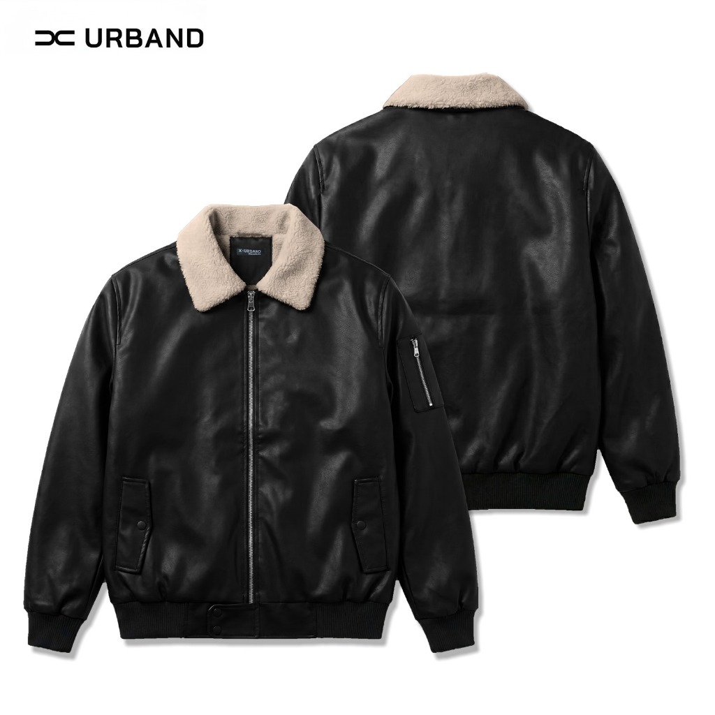 Jaket Bomber Kulit Sintetis Sherpa Collar A694