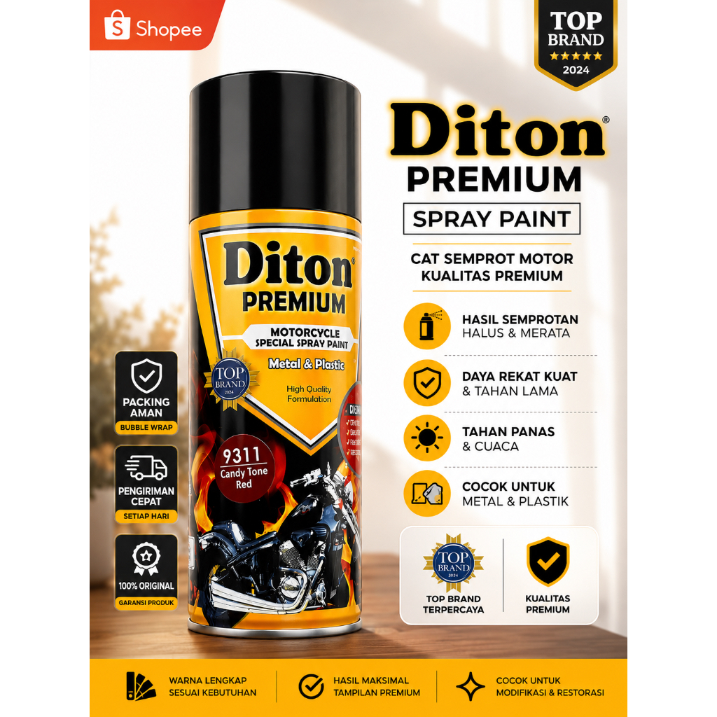 Pilox Diton Premium Merah Candy Red Paket Candy Red || Cat Semprot Body Motor Velg Motor&Rangka Moto