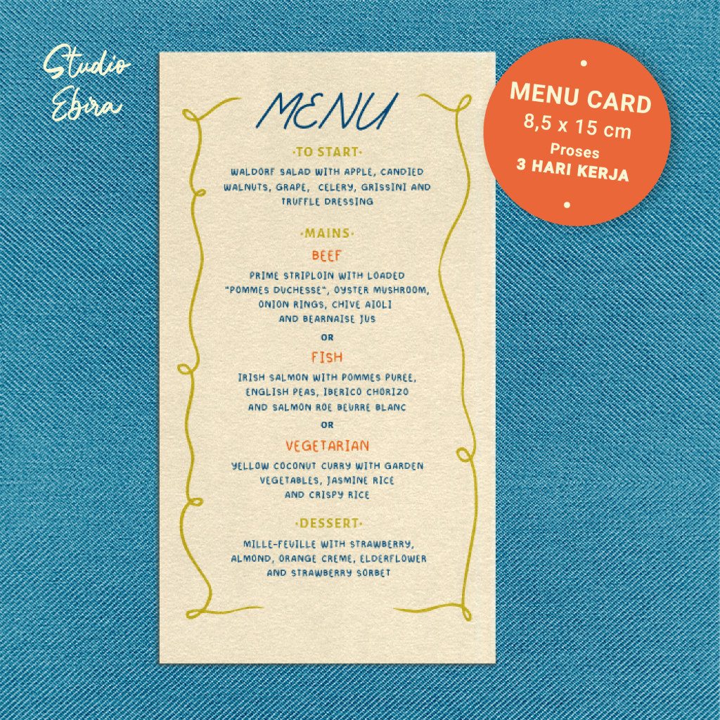 Menu Card Pernikahan Aesthetic | Semi Custom | Fancy Paper Tebal