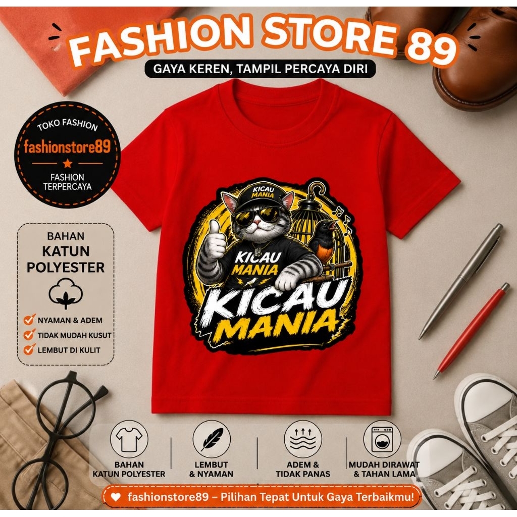 KAOS ANAK LAKI LAKI PEREMPUAN KICAU MANIA KUCING UNTUK USIA 2-16 TAHUN KAOS ATASAN ANAK UNISEX