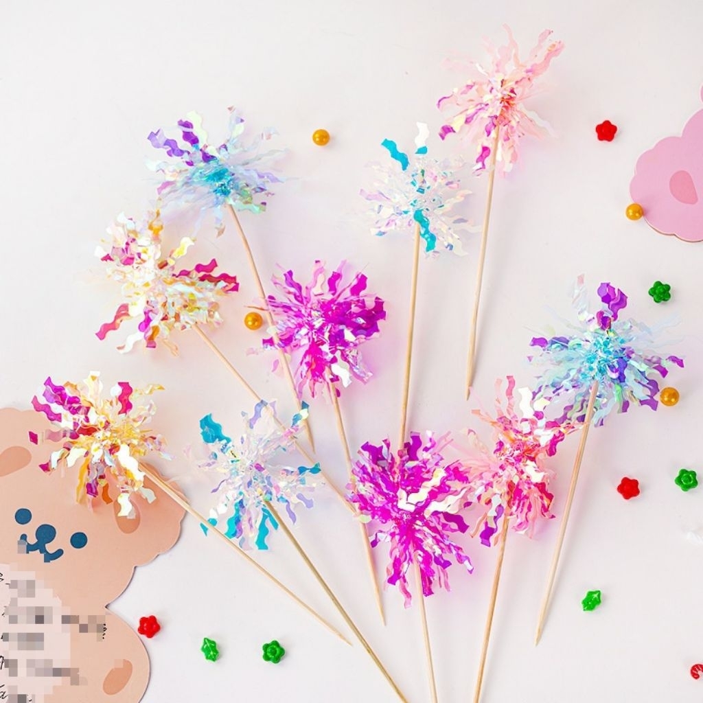 [2pc] Topper cake kembang api rumbai warna warni dekorasi hiasan cake