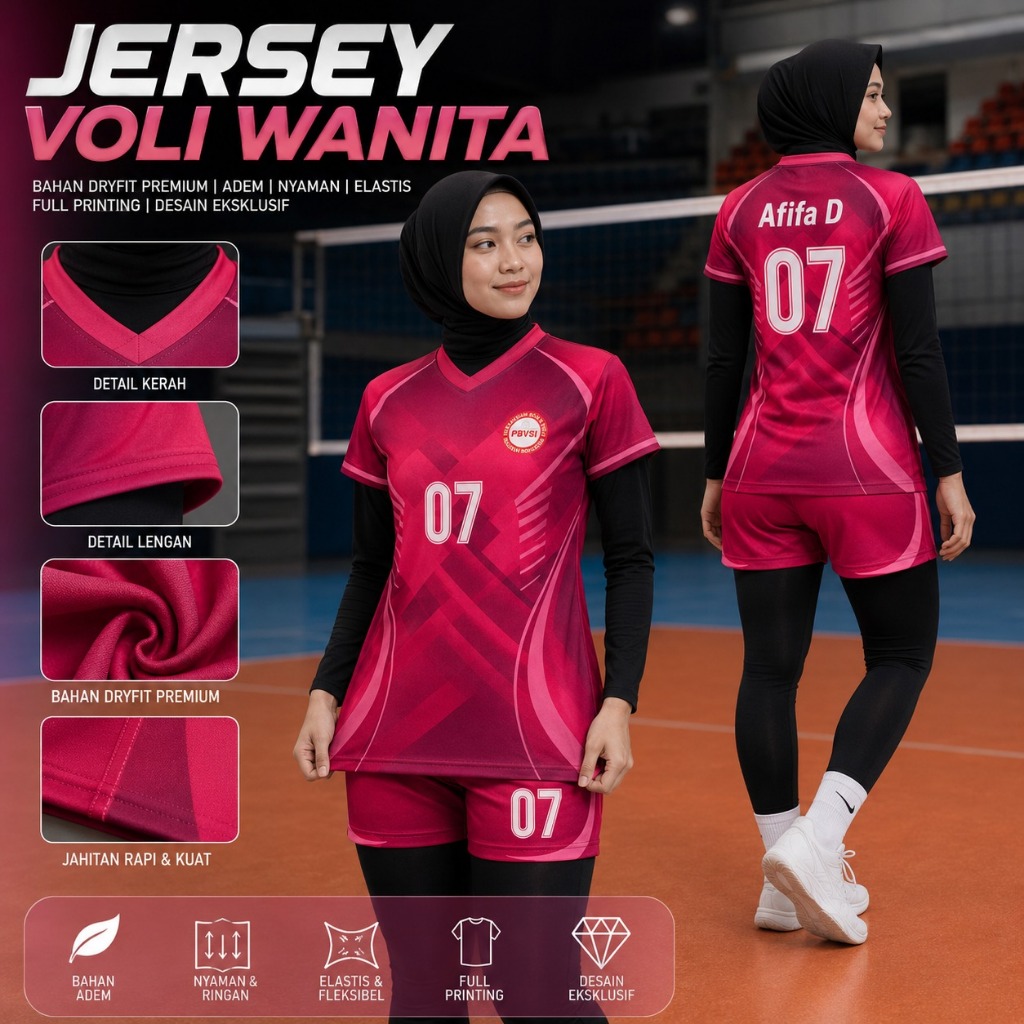 Jersey Voli Putri 009 Custom | Baju Voli Wanita Dry Fit Premium | Free Nama & Nomor | Full Printing