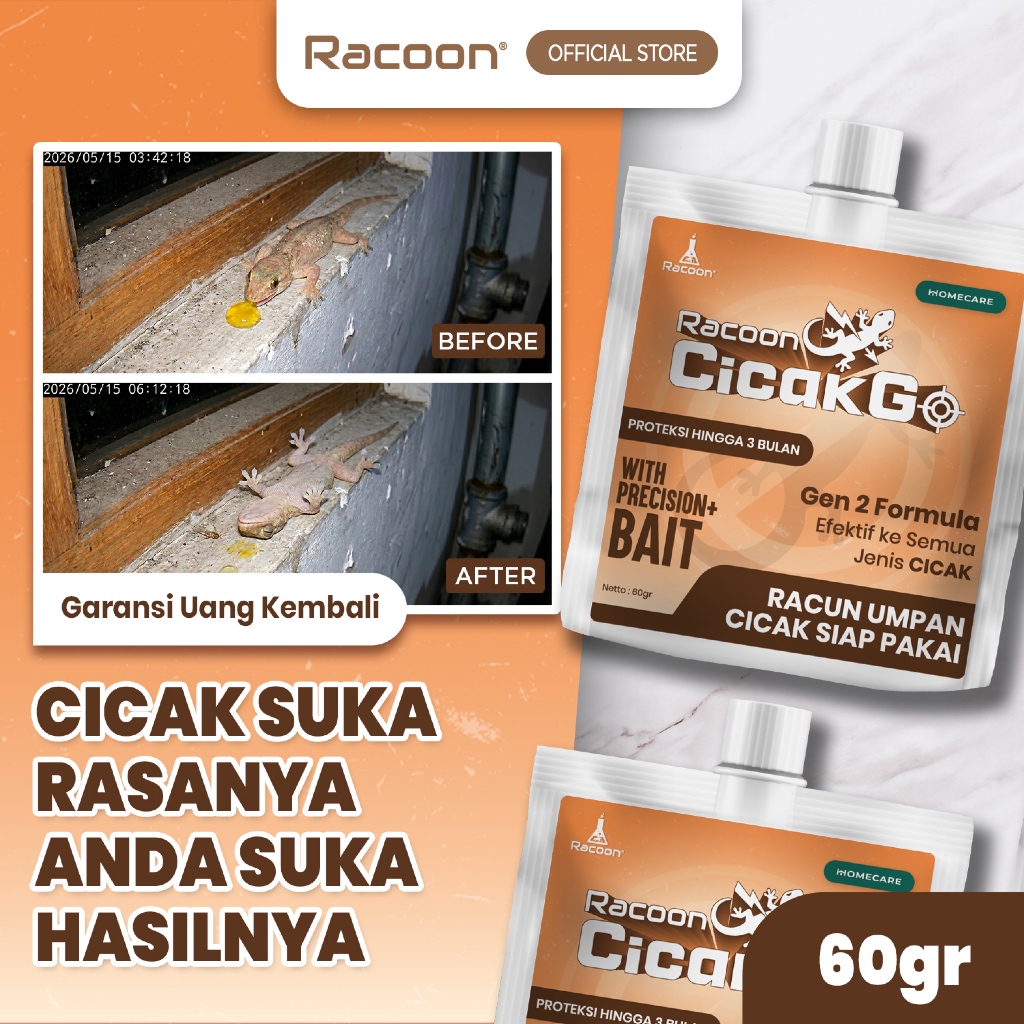 Racoon CicakGo Racun Umpan Cicak Ampuh atau Uang Kembali | Gel Racun Cicak Tanpa Repot
