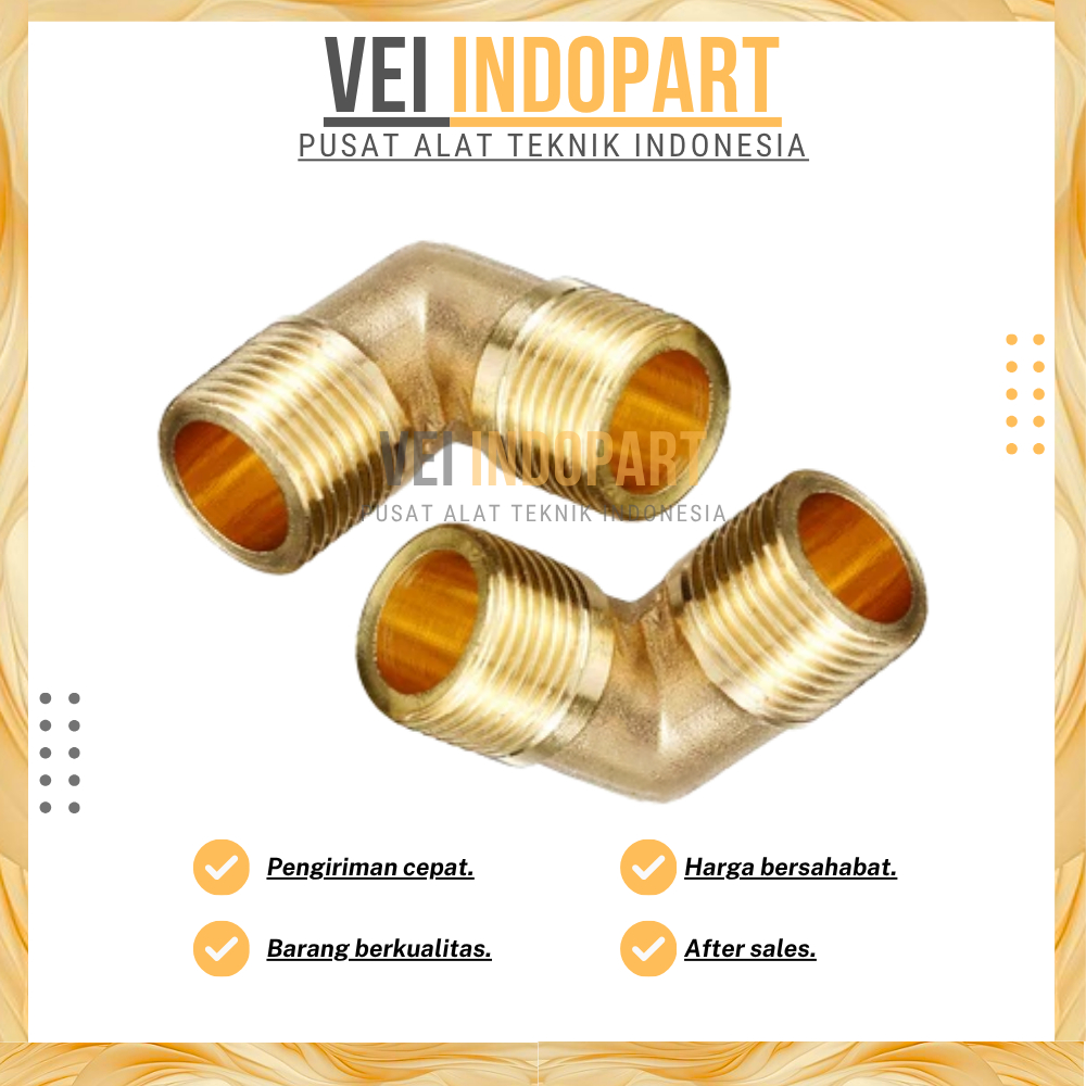 Nepel Elbow Drat Male / Knee Drat Luar Kuningan - 1/4 Inch