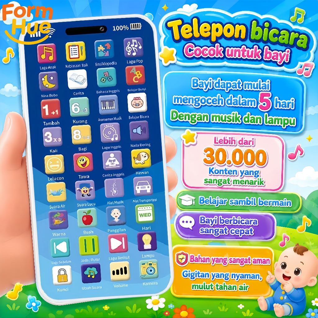 mainan hp edukasi bayi anak 1/2/3/4/5/6 tahun  lagu main anak  45 Tombol Modus Piano dengan Musik da