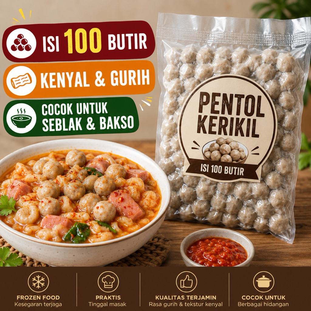 Pentol Kerikil by Ibun Isi 100 Butir | Bakso Mini Frozen | Cocok Seblak, Mie, Bakso Kuah