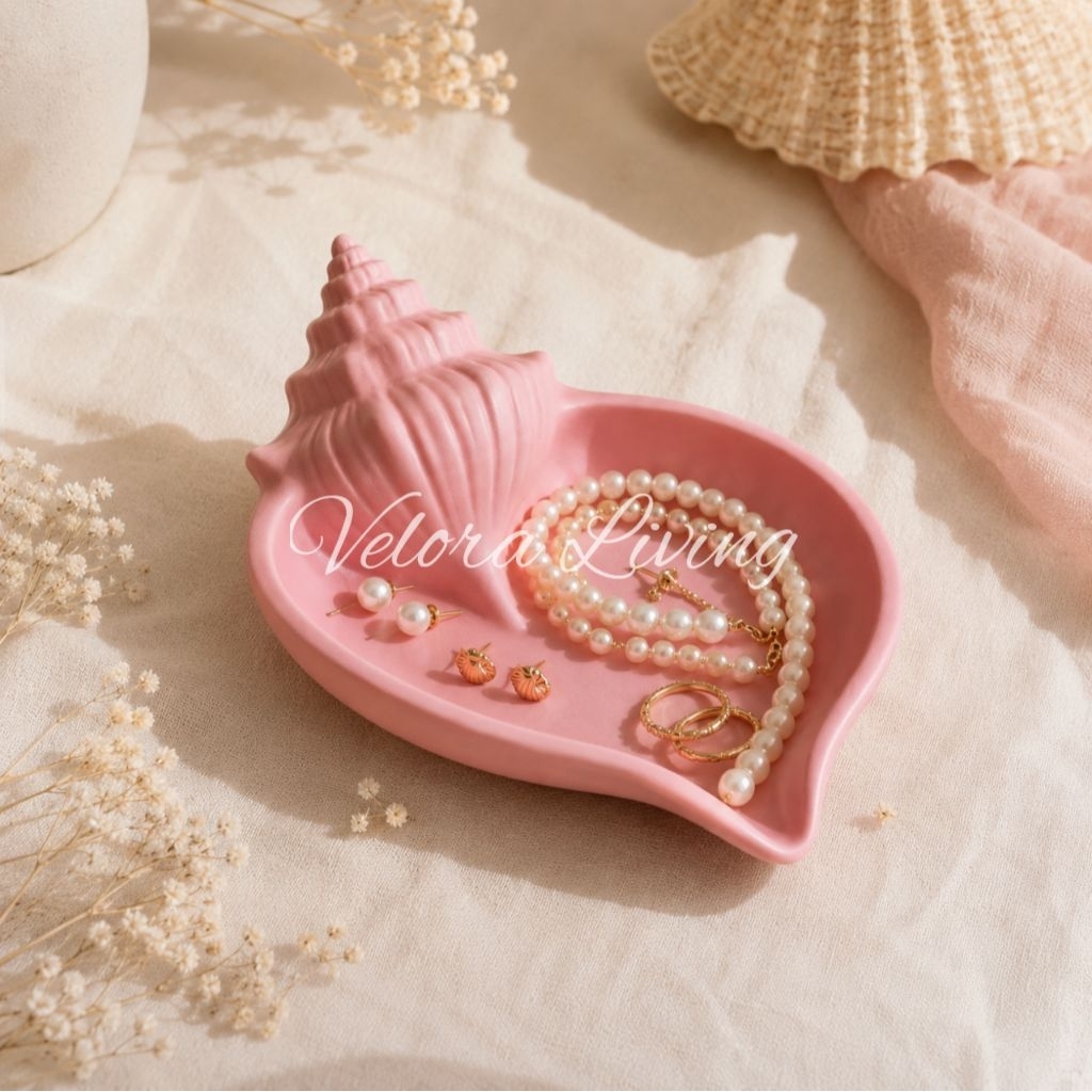 Nampan Siput Laut Aesthetic Tempat Perhiasan Cincin Kalung Anting Organizer Meja Rias Hadiah Unik