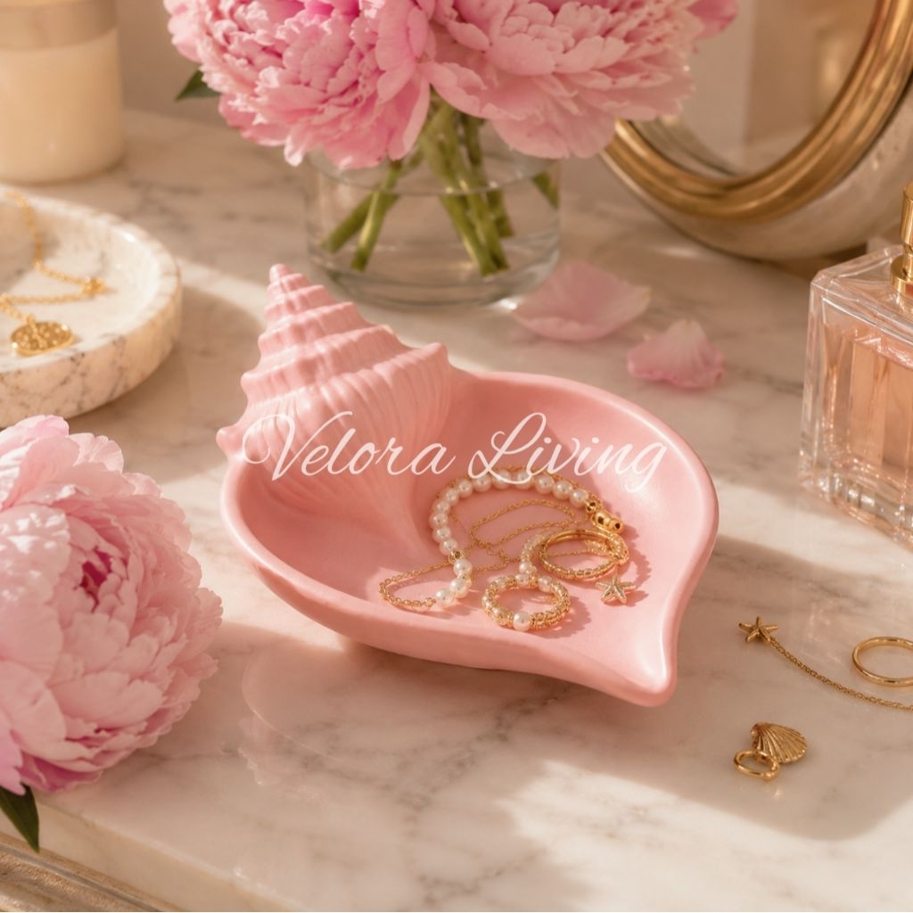 Nampan Siput Laut Aesthetic Tempat Perhiasan Cincin Kalung Anting Organizer Meja Rias Hadiah Unik