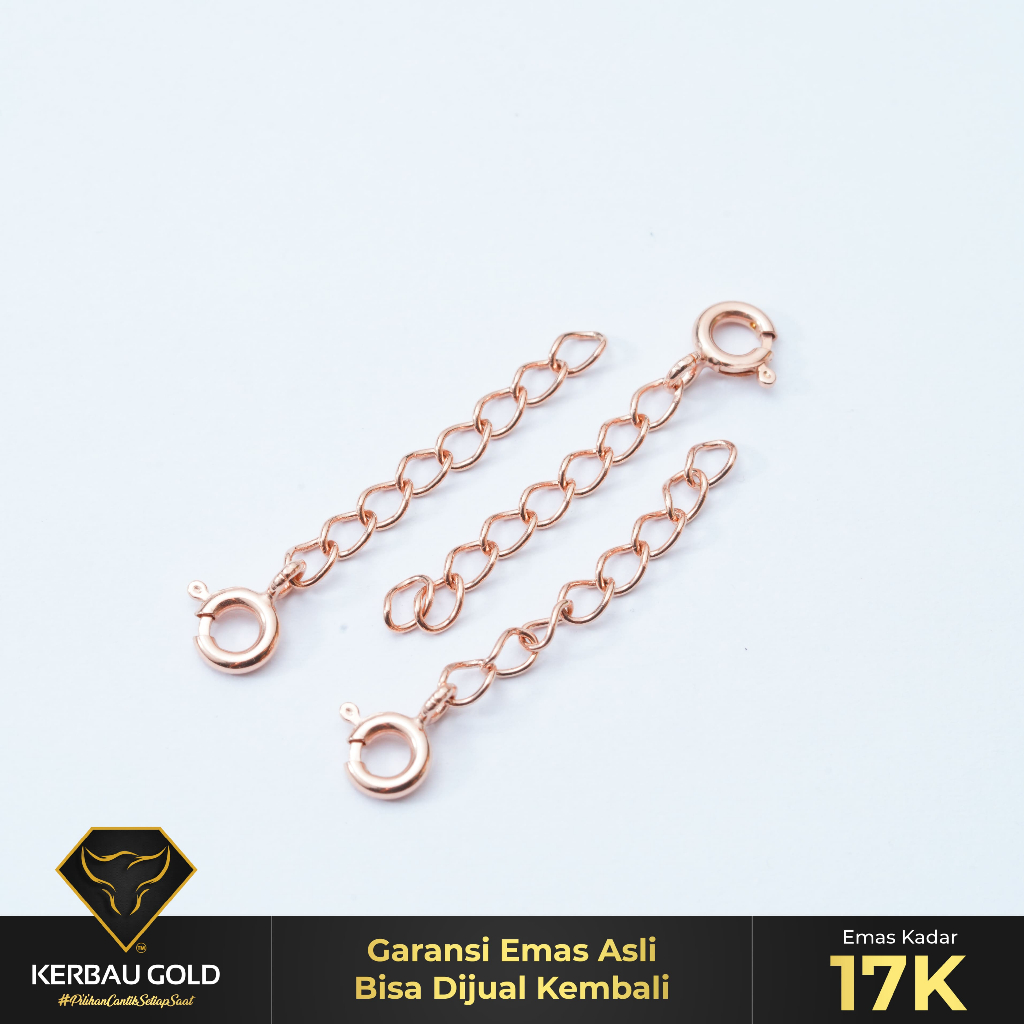 [Kerbau Gold] Rantai Extension Atau Tambahan Gelang Kalung 17K - Emas Asli 100%