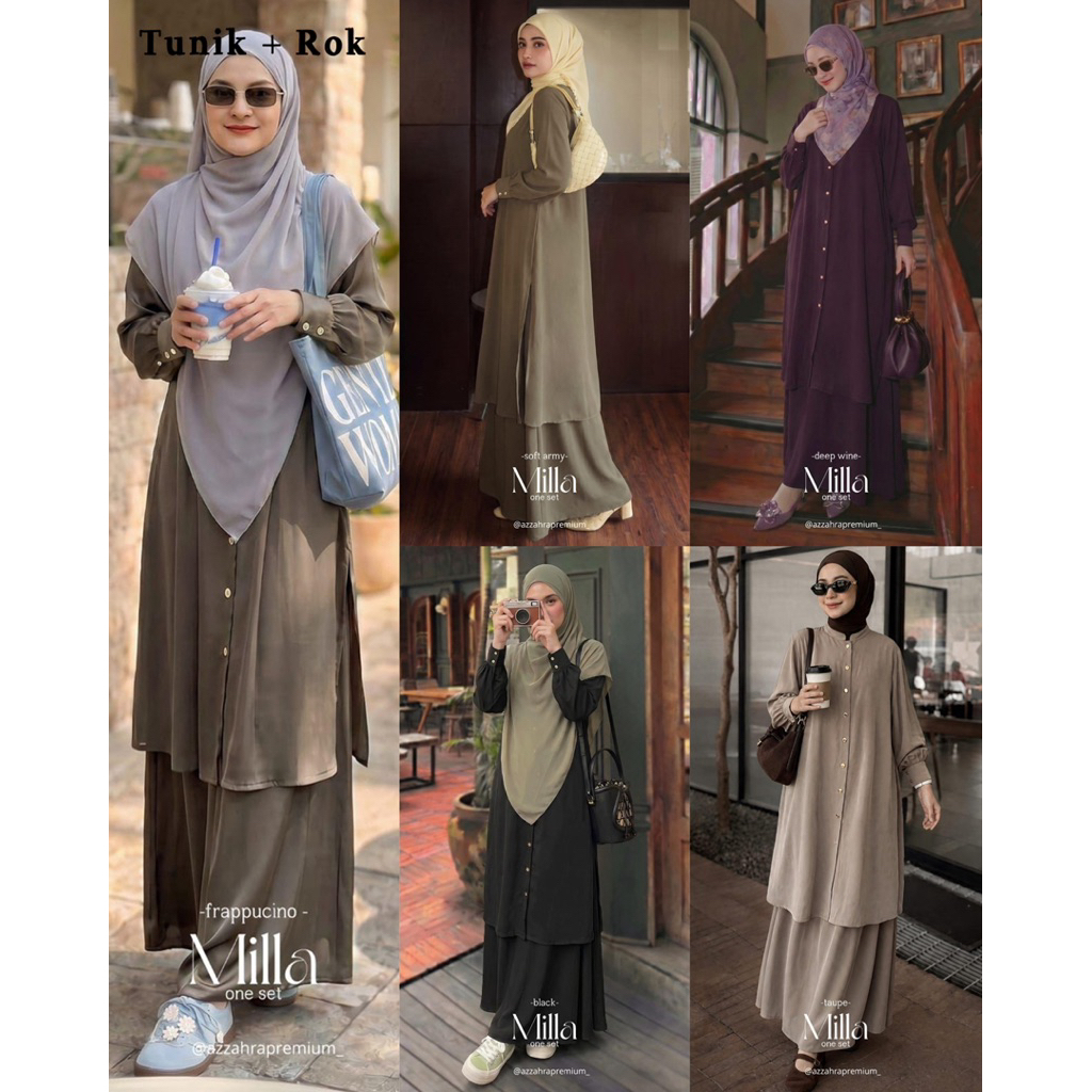 Milla One Set (Atasan+Rok) by Azzahra Premium Syari