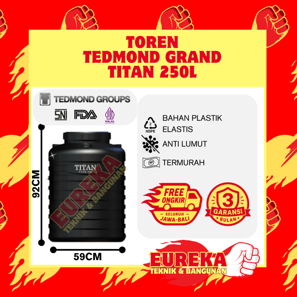 Tedmond Grand Titan 250 Liter Toren Tandon Air Anti Lumut GARANSI 3 BULAN GANTI BARU