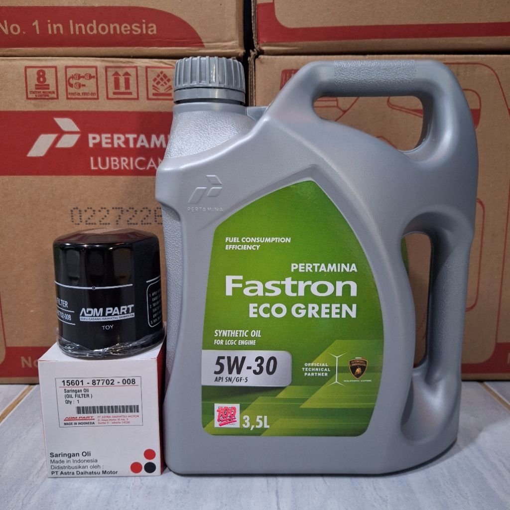 paket oli fastron ECO GREEN 5W-30 3,5 LITER dan Filter oli ASLI DAIHATSU untuk mobil sigra, calya, a