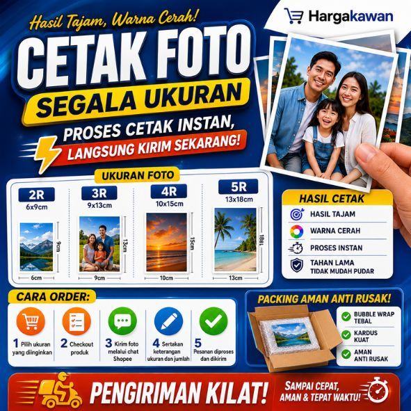 Cetak Foto 2R 3R 4R 5R Murah | KILAT PENGIRIMAN INSTAN | Ukuran Bahan Tebal 230 Gram | Harga Mulai 500
